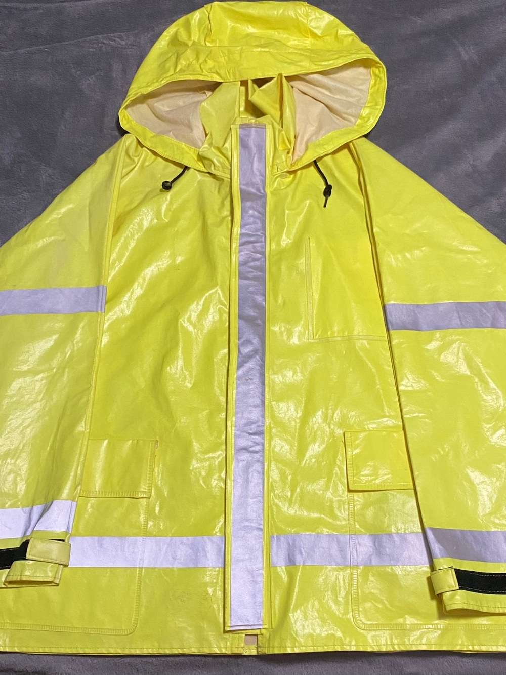 High-Visibility Yellow Safety Rain Jacket with Hood